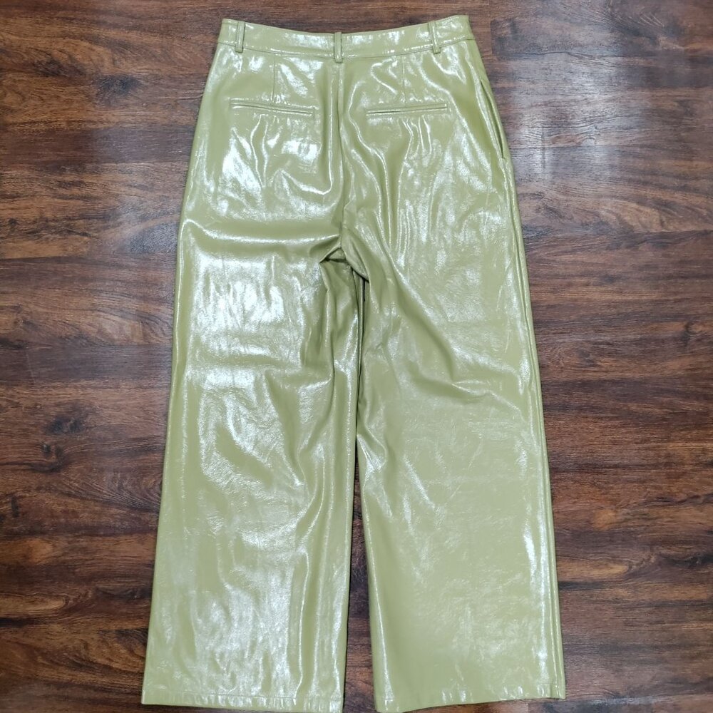 Danielle Bernstein Olive Patent Faux Leather Fully Lined Wide-Leg Pants Size 14 - Picture 3 of 16